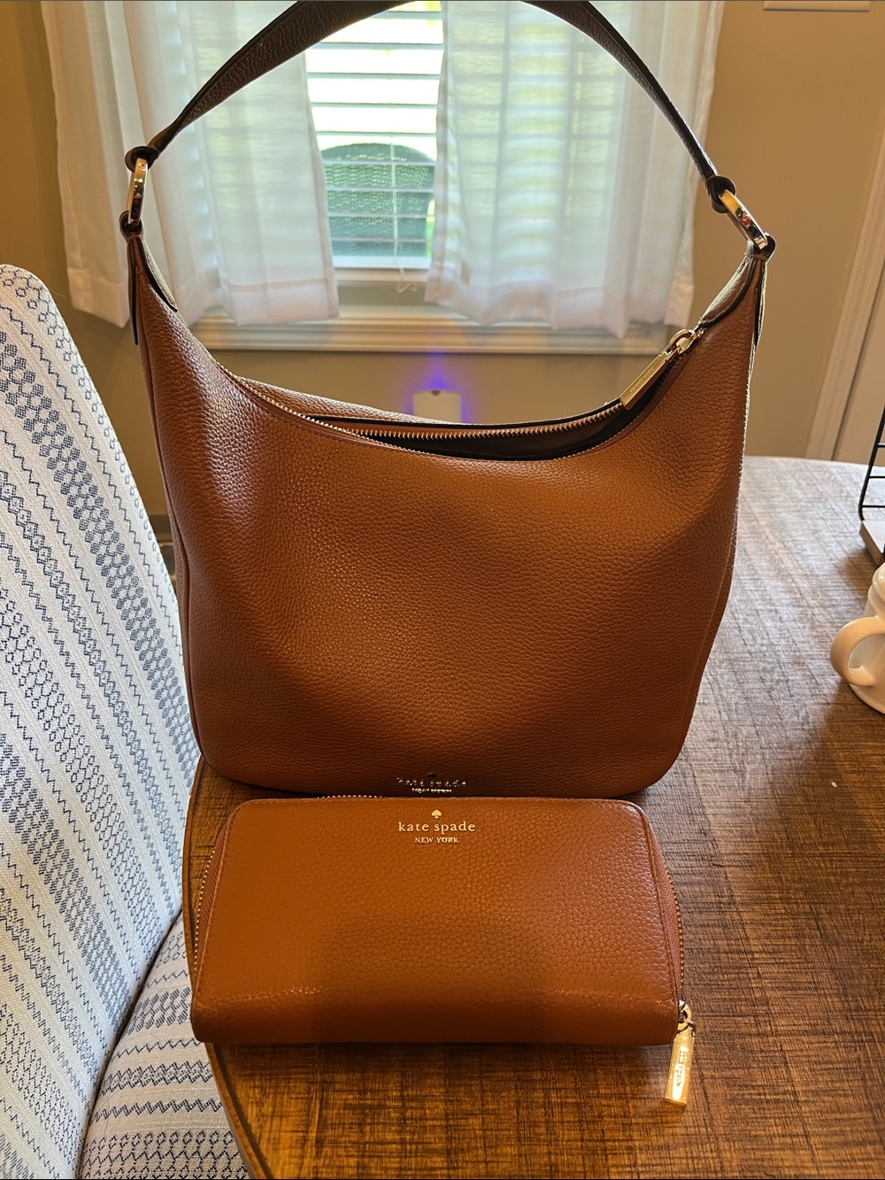 kate spade Brown Pebbled Leather Shoulder Hobo with Matching Wallet
